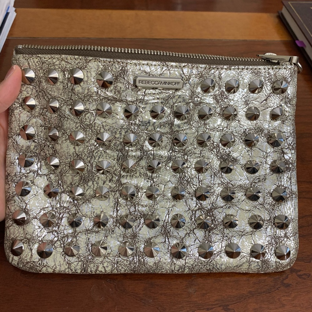 Rebecca Minkoff nude clutch with silver studs!